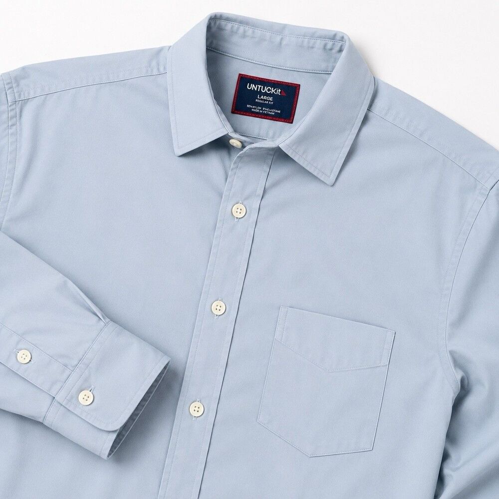 UNTUCKit Performance Gironde Shirt Light Blue Nylon Stretch Long Sleeve Men's L